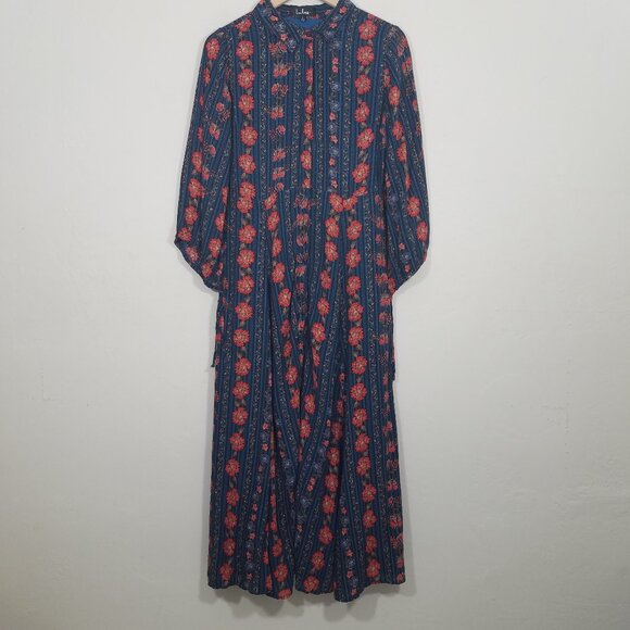 Lulus Floral Striped Button Front Maxi Dress with Pockets Size L - Picture 1 of 7